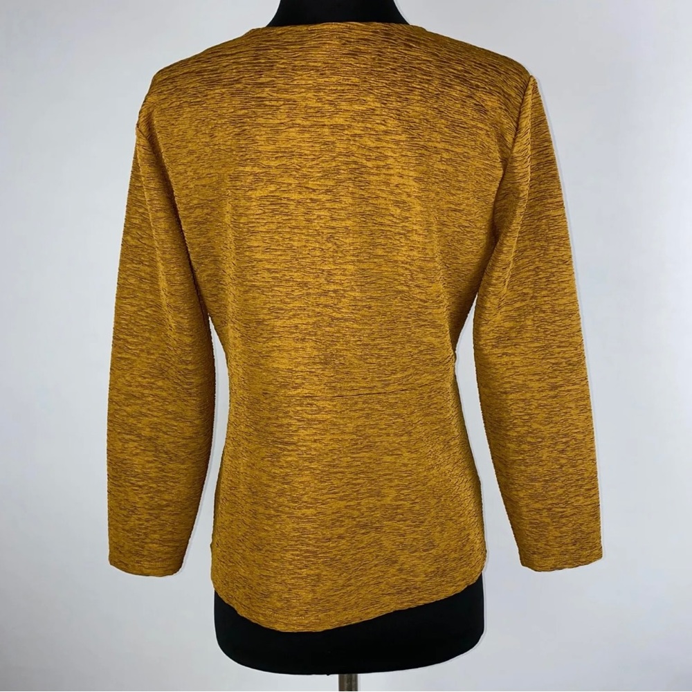 Ann Taylor Factory Women’s Textured Brown Long Sleeve V-Neck Top Tunic Faux Wrap - Picture 3 of 6